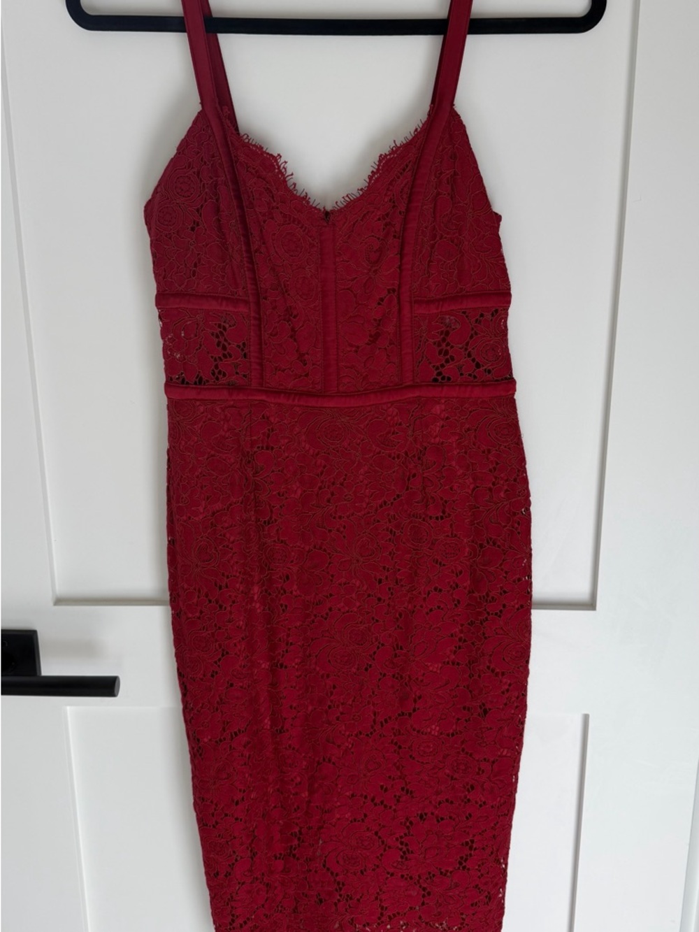 Express Burgundy Lace Midi Dress with V-Neck Straps